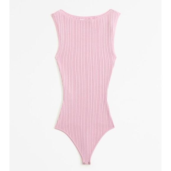 Abercrombie & Fitch Tops - NWT Abercrombie & Fitch | Pink Glossy Slash Bodysuit Ribbed Knit Large
